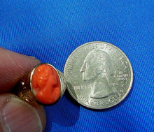 Load image into Gallery viewer, Antique Deco Mediterranean Coral Ring Victorian Engraved 10k Gold Setting SIZE 3.75
