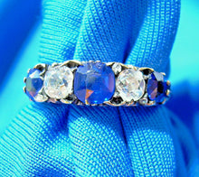 Load image into Gallery viewer, 1.24 carat Earth mined Cushion cut Diamond and Sapphire Deco Ring Antique Wedding Band 14k