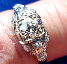 Load image into Gallery viewer, 1.15 carat Earth mine European cut Diamond Deco Engagement Ring Vintage White Gold Solitaire