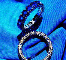 Load image into Gallery viewer, Genuine 9 carat Sapphire Wedding Band 14k White Gold Deco Eternity Anniversary Ring