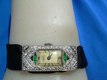 Load image into Gallery viewer, Rare Vintage Art deco Diamond Emerald Sapphire Deco Watch. Rolex Movement. Antique Platinum Case
