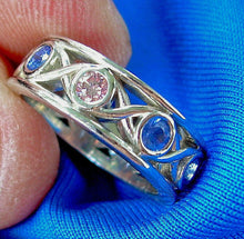 Load image into Gallery viewer, Earth Mined Pink Diamond and Sapphire Wedding Band Art Deco Platinum Etenity Anniversary Ring 7