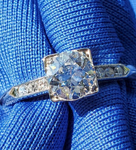 Load image into Gallery viewer, Genuine European cut Diamond Deco Engagement Ring Vintage Solitaire size 7.5