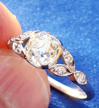 Load image into Gallery viewer, Genuine 1.33 carat Diamond Cushion cut Art Deco Engagement Ring Antique Platinum Solitaire SIZE 7.25