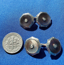 Load image into Gallery viewer, VINTAGE KREMENTZ ART DECO ENGRAVED PEARL CUFF LINKS OCTAGON PLATINUM DESIGN