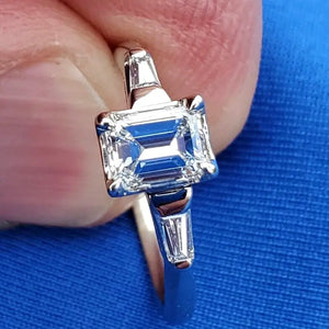 1 carat Earth mined Diamond Emerald Cut Deco Engagement Ring Vintage Natural Solitaire