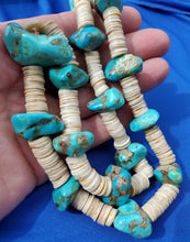 Load image into Gallery viewer, STUNNING VINTAGE SANTO DOMINGO TURQUOISE WHITE SHELL STERLING SILVER NECKLACE 28 inch