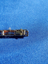 Load image into Gallery viewer, Genuine Diamond Sapphire Art Deco Antique Line Bracelet. Vintage Design Filigree Rhodium and 14k Gold Bracelet