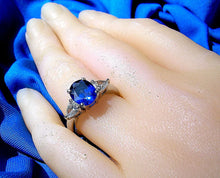 Load image into Gallery viewer, 2.70 carat Earth mined Sapphire and Diamond Deco Engagement Ring Platinum Solitaire size 5.5
