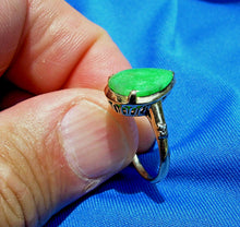 Load image into Gallery viewer, Earth mined Green Jade Deco Engagement Ring Antique Solid 14k Gold Solitaire size 6