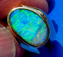 Load image into Gallery viewer, Genuine Black Opal Deco Ring Designer one of a kind 14k Gold Setting size 6.25