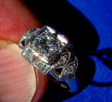 Load image into Gallery viewer, Genuine 0.64 carat European cut Diamond Deco Engagement Ring Vintage Antique Platinum Solitaire