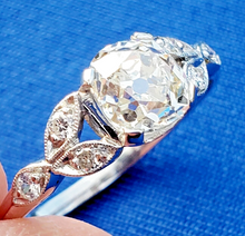 Load image into Gallery viewer, Genuine 1.33 carat Diamond Cushion cut Art Deco Engagement Ring Antique Platinum Solitaire SIZE 7.25