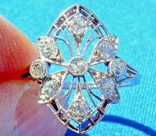 Load image into Gallery viewer, Earth mied Diamond Deco Engagement Ring Antique Filigree Platinum Setting