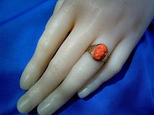 Load image into Gallery viewer, Antique Deco Mediterranean Coral Ring Victorian Engraved 10k Gold Setting SIZE 3.75