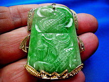 Load image into Gallery viewer, Genuine green Jade Dragon Pendant 14k Gold Deco Design Charm