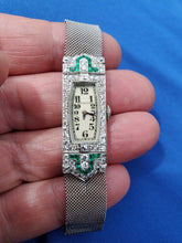 Load image into Gallery viewer, Art Deco Tiffany &amp; co Watch Rare Exciting Antique Diamond Emerald Platinum Design
