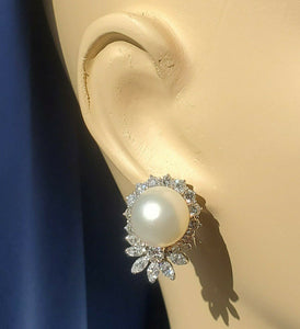 4.5 carat Earth mined Diamond Earrings Royal Design Art Deco Pearl Ear Pendants 14k Gold