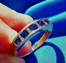 Load image into Gallery viewer, Sapphire Diamond Wedding Band Vintage Anniversary Ring 14k White Gold