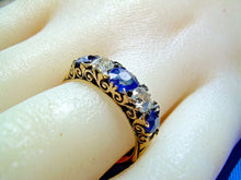 Load image into Gallery viewer, 1.24 carat Earth mined Cushion cut Diamond and Sapphire Deco Ring Antique Wedding Band 14k