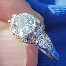 Load image into Gallery viewer, 1.50 carat Earth mined European cut Diamond Engagement Ring Vintage Deco Platinum Solitaire
