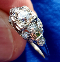 Load image into Gallery viewer, 1.15 carat Earth mine European cut Diamond Deco Engagement Ring Vintage White Gold Solitaire