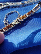 Load image into Gallery viewer, Genuine Diamond Sapphire Art Deco Antique Line Bracelet. Vintage Design Filigree Rhodium and 14k Gold Bracelet
