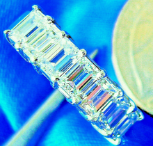 Load image into Gallery viewer, 2 carat Earth mined Emerald cut Diamond Deco Wedding Band Vintage Design Platinum Ring