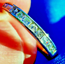 Load image into Gallery viewer, Earth mined Diamond Baguette and Round Wedding Band 14k White Gold Deco Style Anniversary Ring