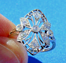 Load image into Gallery viewer, Earth mied Diamond Deco Engagement Ring Antique Filigree Platinum Setting