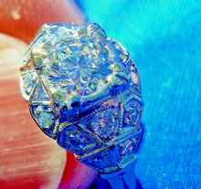 Load image into Gallery viewer, 0.88 carat Genuine Diamond Art Deco Engagement Ring Vintage Platinum Solitaire setting