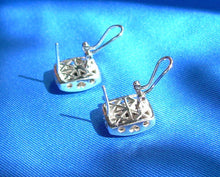 Load image into Gallery viewer, Earth Mined Diamond Sapphire Deco Earrings Vintage Style Geometric Stud 14k White Gold

