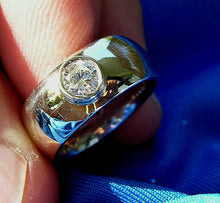 Load image into Gallery viewer, Earth mined Diamond Deco Engagement Ring Bezel set Designer Solitaire 14K White Gold