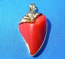 Load image into Gallery viewer, Salmon Red Mediterranean Coral Pendant Unique 18k Solid Gold Bezel Charm