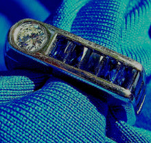 Load image into Gallery viewer, Earth mined Diamond Sapphire Deco Style Engagement Ring Wedding Band 14k White Gold