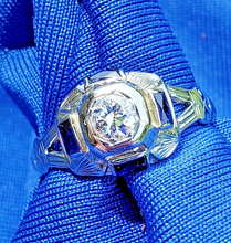 Load image into Gallery viewer, Earth mined Diamond Antique Engagement Ring Deco 18k White Gold Solitaire size 6