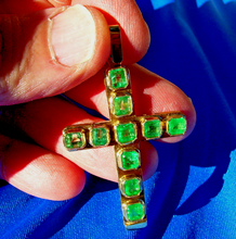 Load image into Gallery viewer, Earth Mined EMERALD Deco Cross Pendant Elegant Design Charm Solid 14k Gold