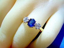Load image into Gallery viewer, 1.12 carat Genuine Sapphire Diamond Deco Engagement Ring Vintage 14k Gold Setting