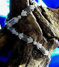 Load image into Gallery viewer, Genuine Diamond Deco Line Tennis Bracelet Elegant Vintage 18K White Gold Design