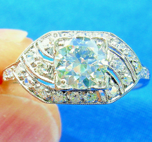 Load image into Gallery viewer, 1.30 carat Genuine European cut Diamond Deco Engagement Ring Antique Platinum Solitaire