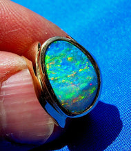Load image into Gallery viewer, Genuine Black Opal Deco Ring Designer one of a kind 14k Gold Setting size 6.25