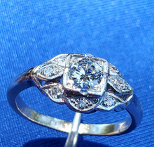 Load image into Gallery viewer, 0.70 carat Earth mined Diamond Deco Engagement Ring Vintage Platinum Solitaire size 7.75
