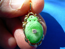 Load image into Gallery viewer, Earth mined Jade and Diamond Art Deco Pendant Vivid Green color Vintage Charm Solid 14k gold
