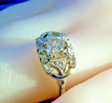 Load image into Gallery viewer, Genuine European Diamond Deco Engagement Ring Vintage Style 14k White Gold setting