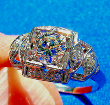 Load image into Gallery viewer, Genuine 0.64 carat European cut Diamond Deco Engagement Ring Vintage Antique Platinum Solitaire