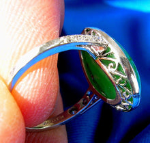 Load image into Gallery viewer, Green JADE and diamond Antique Engagement Ring Art Deco Platinum size 4.5