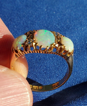 Load image into Gallery viewer, Exquisite Art Deco Antique Diamond Opal Engagement Ring 3.25 carat Victorian 18k Gold