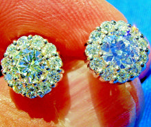 Load image into Gallery viewer, 3 carat Earth mined European Diamond Earrings Antique Design Studs 14k White Gold