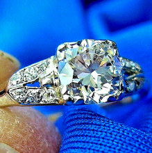 Load image into Gallery viewer, Earth mined European Diamond Deco Engagement Ring Vintage Design 14k White Gold Solitaire