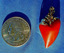 Load image into Gallery viewer, Salmon Red Mediterranean Coral Pendant Unique 18k Solid Gold Bezel Charm